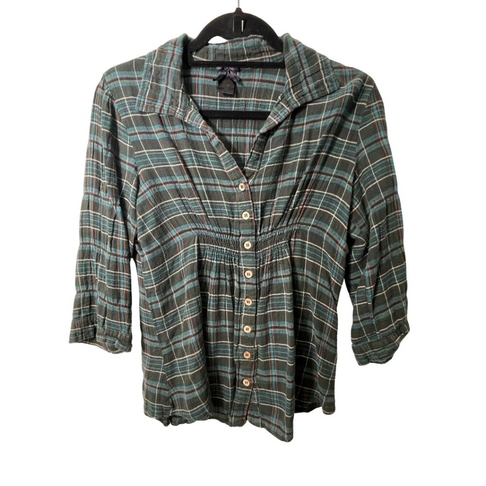 Dark Green Plaid 3/4 Sleeve Flannel M
